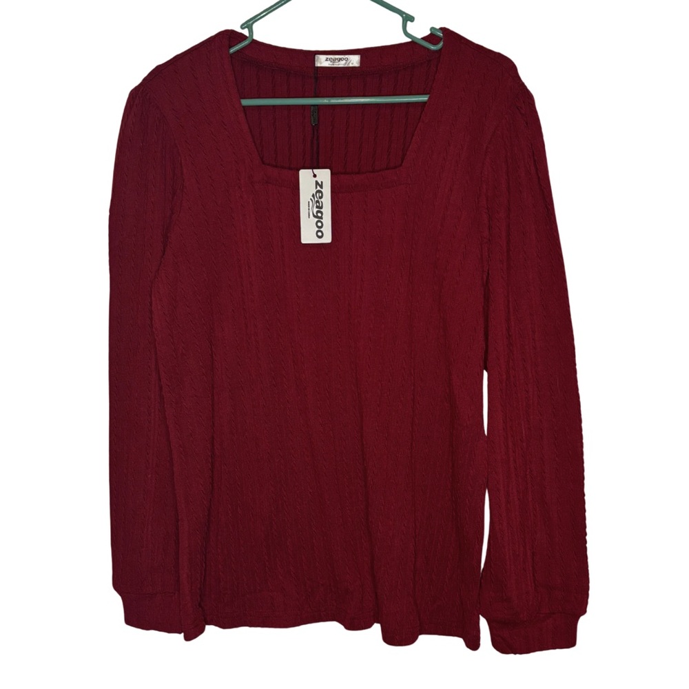 3/$20 Zeagoo Dark Red Textured Long Sleeve Shirt